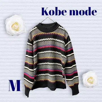 kobe mode 스웨터 올 패턴 U넥 스트레치 소재 소매 밴딩 레트로
