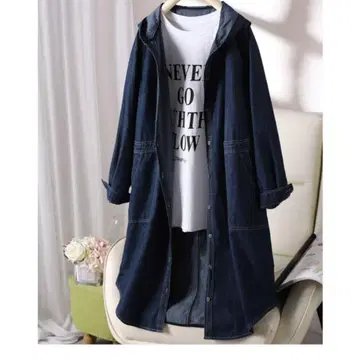 후드티 데님 코트 롱 기장 L 사이즈