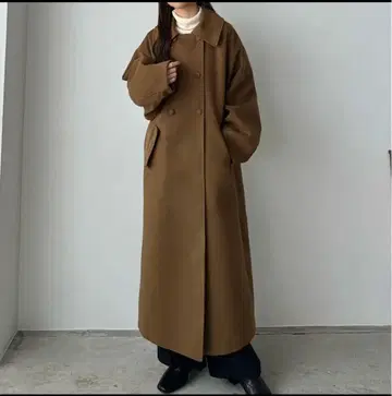 callautia 스탠 칼라 롱 코트 브라운 S
