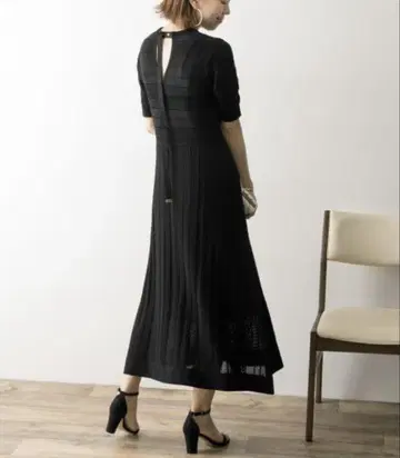 CELFORD 셀포드 크로셰 라이크 니트 원피스 블랙 롱