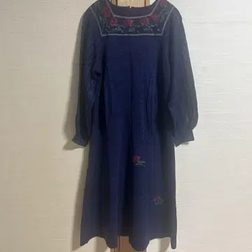 사이토 토요코 라메 믹스 네이비 롱 원피스 꽃무늬