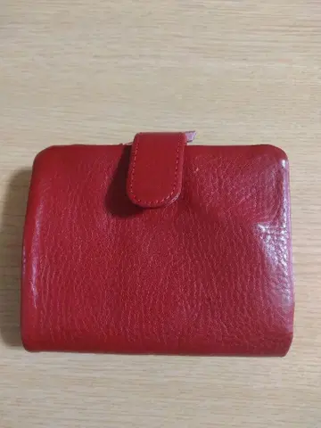 이단 접이식 지갑 빨간색 가죽