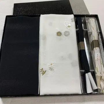 오비 장식 천 세트 블랙 화이트 꽃무늬 자수