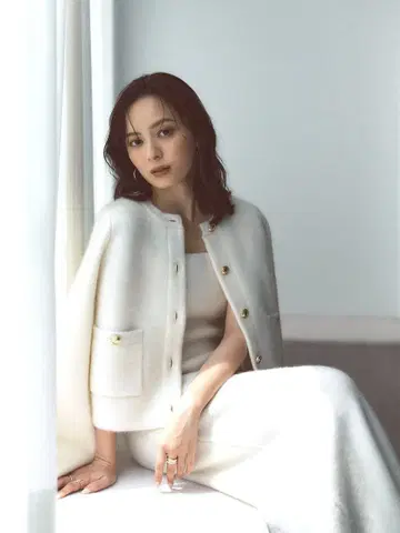 [ 미사용 새상품 ] 캐시미어 블렌드 노카라 니트 자켓 아이보리