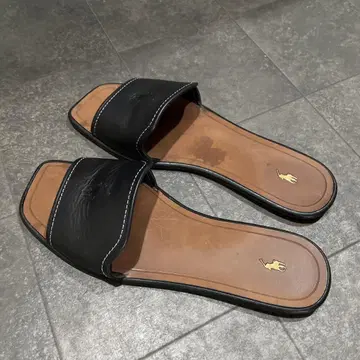 폴로 랄프 로렌 블랙 가죽 샌들