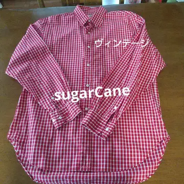 SUGAR CANE 빨간색 체크 버튼 다운 L