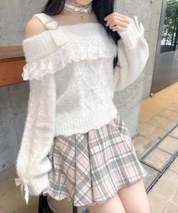 ROJITA 데콜테 레이스 어깨 벨트 니트탑