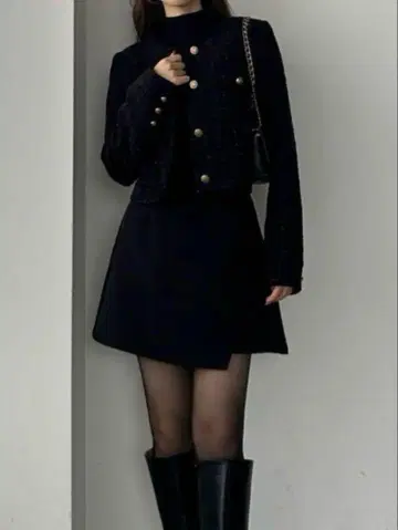 블랙 트위드 자켓