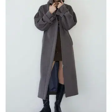 MURUA 스탠드 카라 지퍼 울 혼방 코트 모카