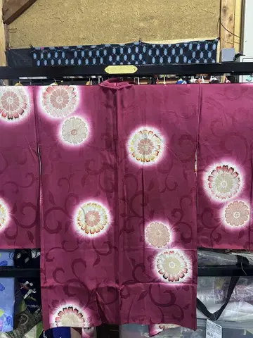 3099 꽃무늬 적자색 긴 겉옷 세미 앤티크 기장 93cm 화장 62cm