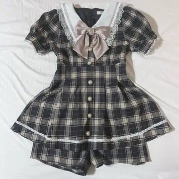 Ank Rouge 체크 무늬 세일러 콤비네존