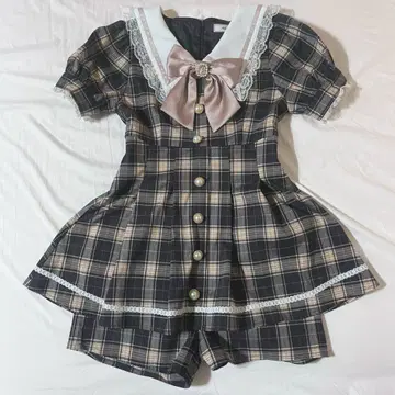 Ank Rouge 체크 무늬 세일러 콤비네존