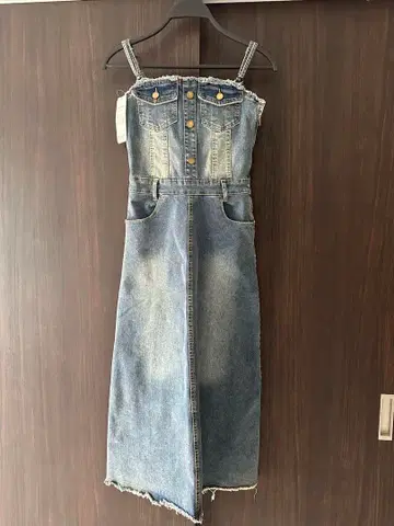 백 레이스업 데님 롱 원피스