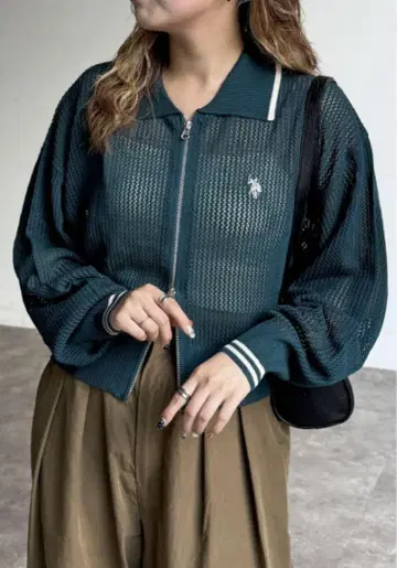 CPCM [ U.S. POLO ASSN. ] 카라 부착 메쉬 가디건 그린