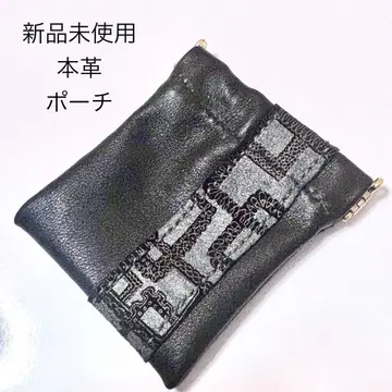 미사용 새상품 천연 가죽 파우치 플랫 가죽 멀티 파우치 블랙 검정