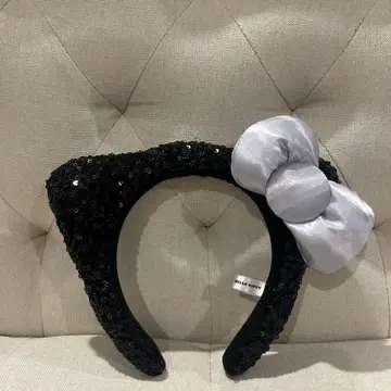 고양이 귀 머리띠 스팽글 블랙