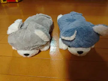 엎드린 늑대 봉제 인형 그레이 블루 2체 세트