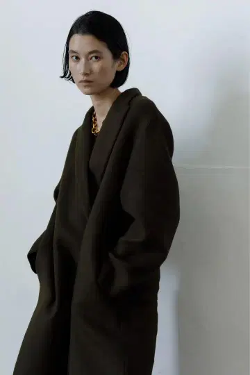 neau Peaked lapel long coat 롱 코트 그린