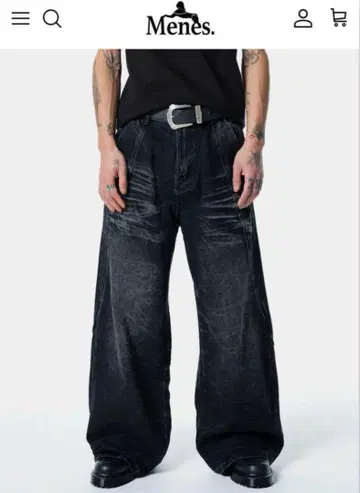 MENES Black Faded Wide Leg Jeans S