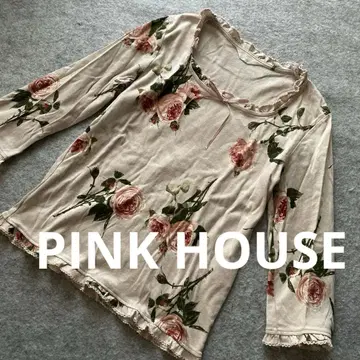 PINKHOUSE 프릴 코튼 긴팔 핑크 장미 꽃 리본 일본제