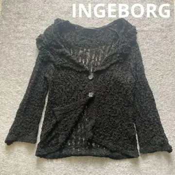 INGEBORG 블랙 레이스 편직 가디건 플라워 모티브 일본제