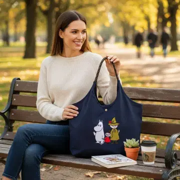 새상품 에코백 숄더 무민 네이비 토트백 나일론 여성용