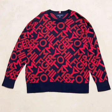 새상품급 TOMMY HILFIGER 로고 스웨터 니트 블랙 레드