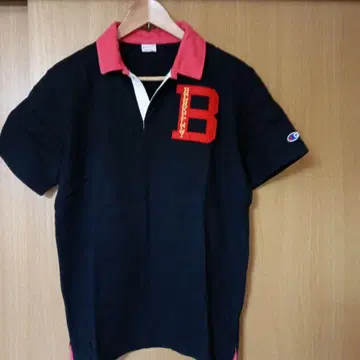 Champion B 자수 피케 셔츠 L 블랙/레드