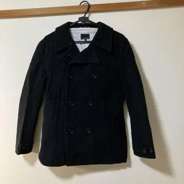 울 더블 브레스트 피 코트 블랙