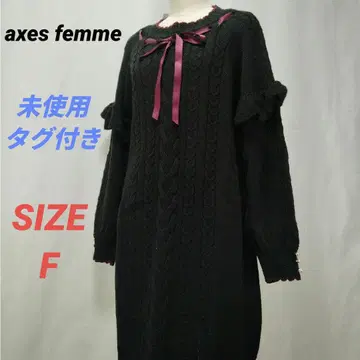 미사용 택 포함 axes femme 리본 포함 소매 프릴 니트 원피스