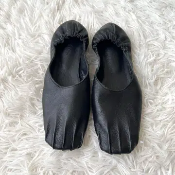 컨디션 최상 BEAMS 스퀘어 턱 발레 슈즈 슬립온 블랙 23