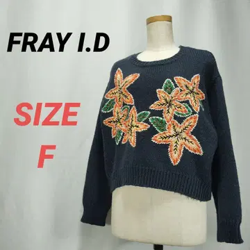 FRAY I.D 프레이 아이디 니트 스웨터 꽃무늬 자수 여성용 네이비