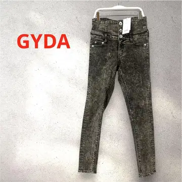 GYDA 하이웨스트 백 크로스 USED 케미컬 워시 스키니 데님 팬츠