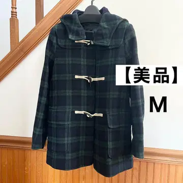 [새상품급] 유니클로 더플 코트 체크 M 네이비 그린 그린