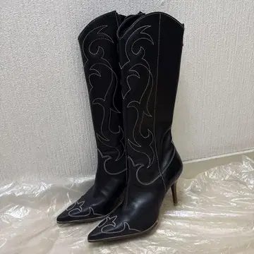 다이애나 웨스턴 부츠 24cm 자수 블랙