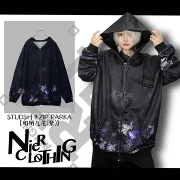 NieR STUDS 부착 ZIP 파카 [일본풍 패턴 구미호(보라색)]