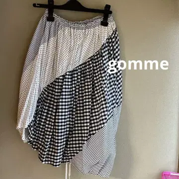 gomme 도트, 타탄 체크 보더 무늬 스커트 블랙 화이트