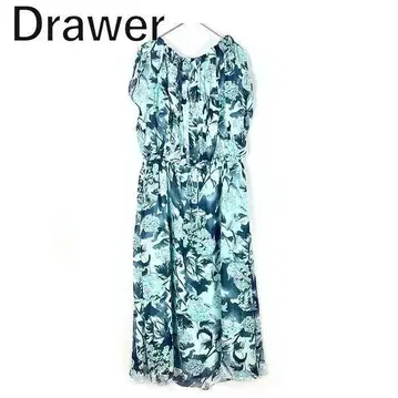 드로어 Drawer 원피스 꽃무늬 허리밴딩 롱 하늘색