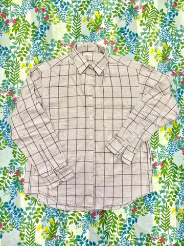 베이지 체크 무늬 코튼 셔츠