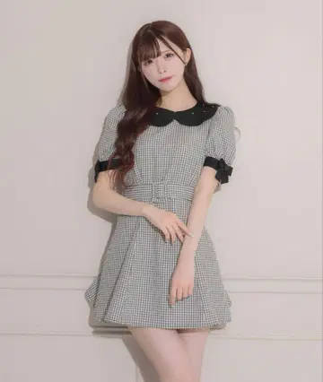pium 비쥬 칼라 소매 리본 인형 원피스 양산형 지뢰계 걸리시