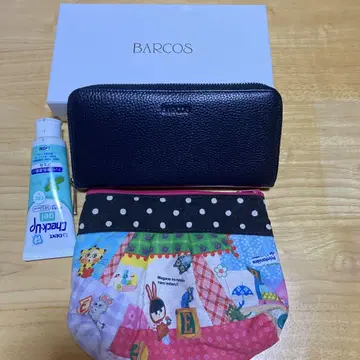 BARCOS 블랙 가죽 장지갑과 파우치 세트