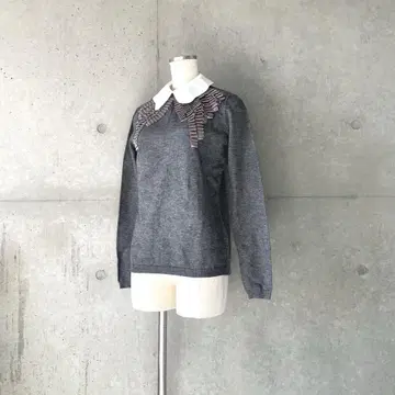 택 포함 새상품 탈착식 옷깃 리본 테이프 니트 그레이 M