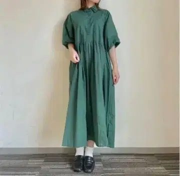 axes femme 벌룬 슬리브 개더 원피스 드레스 그린 블랙