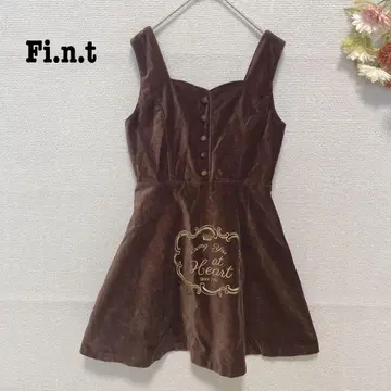 s.371 [핀트] 벨벳 원피스 벨로아 소재 자수 브라운 지퍼 F