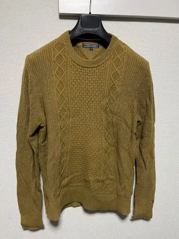 TOMMY HILFIGER 케이블 니트 스웨터 XL 올리브 컬러