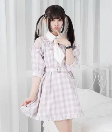 palelfy 넥타이 체크 원피스 핑크
