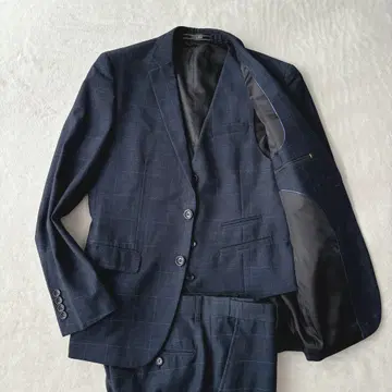 [ 새상품급 ] YFFUSHI 쓰리피스 수트 네이비 체크 무늬 남성복