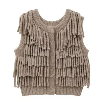 CLANE W FACE FRINGE KNIT VEST
