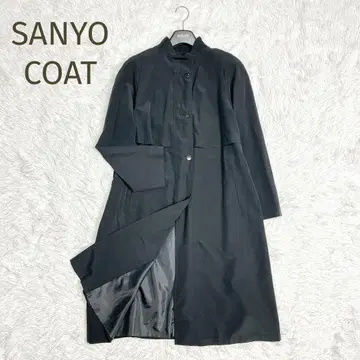 SANYO COAT 스탠드 카라 롱 코트 얇은 소재 블랙 11