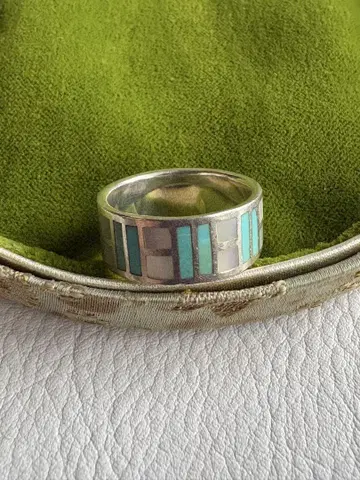 실버 반지 인레이 쉘 터콰이즈 925